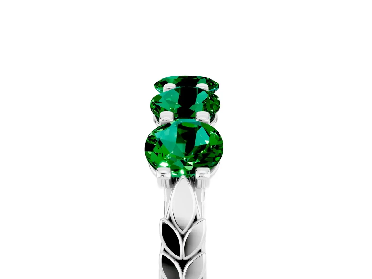 Five-Stone Round Emerald Prong-Set Band Silver