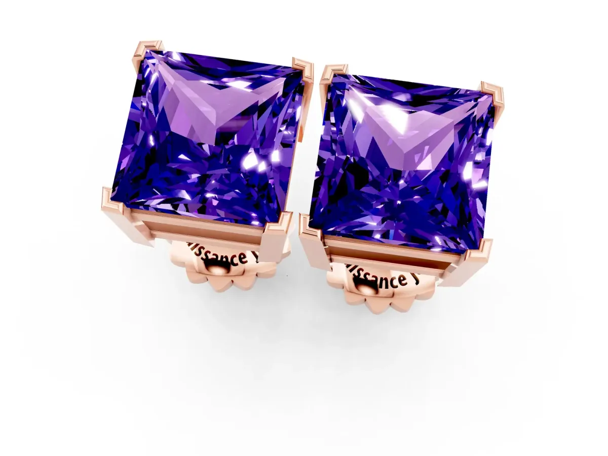 Princess Cut Tanzanite Stud Earrings Rose gold