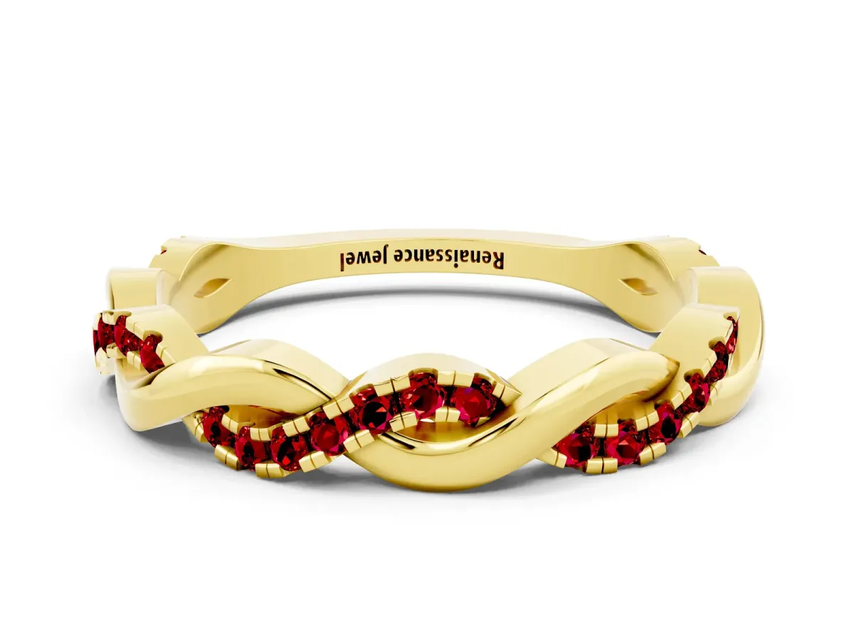 Round Ruby Twist Eternity Band with Pavé Setting Yellow gold