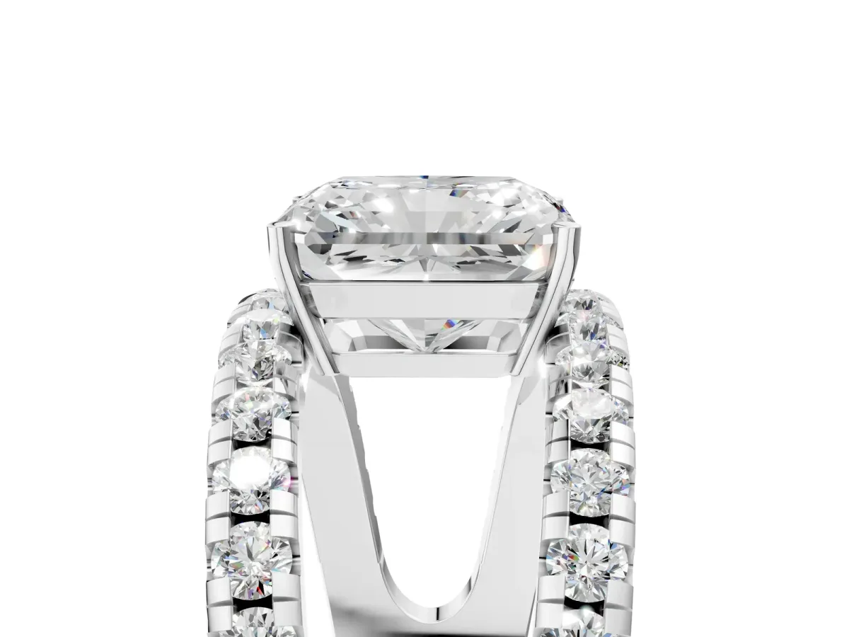 Radiant Cut Solitaire Split Shank Pave Diamond Ring Platinum