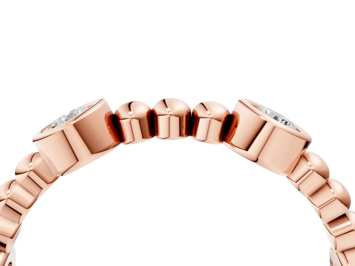 Bezel Set Round Diamond Beaded Band Rose gold