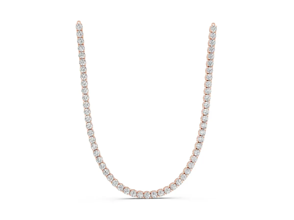 Round Diamond Tennis Necklace with Four-Prong Setting Rose gold