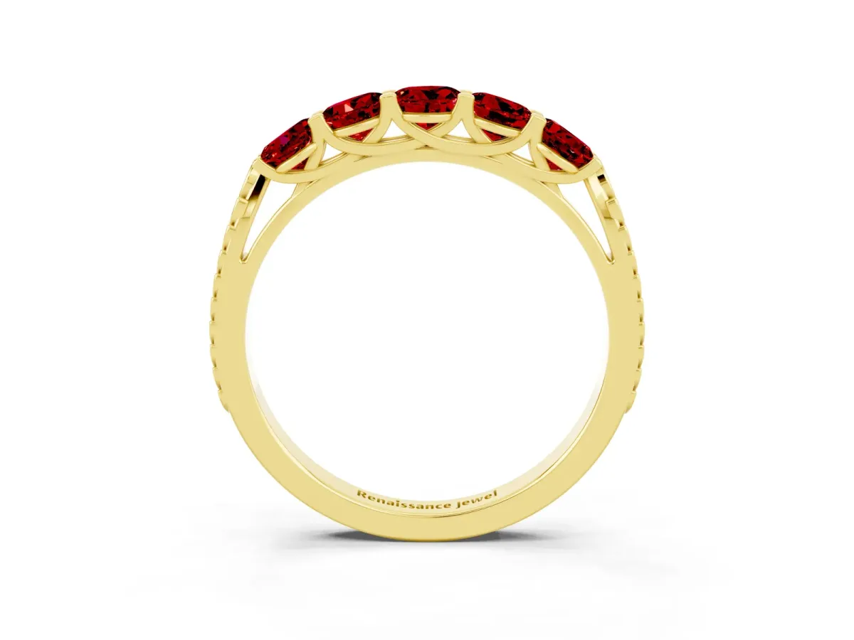 Five-Stone Round Ruby Prong-Set Band Yellow gold
