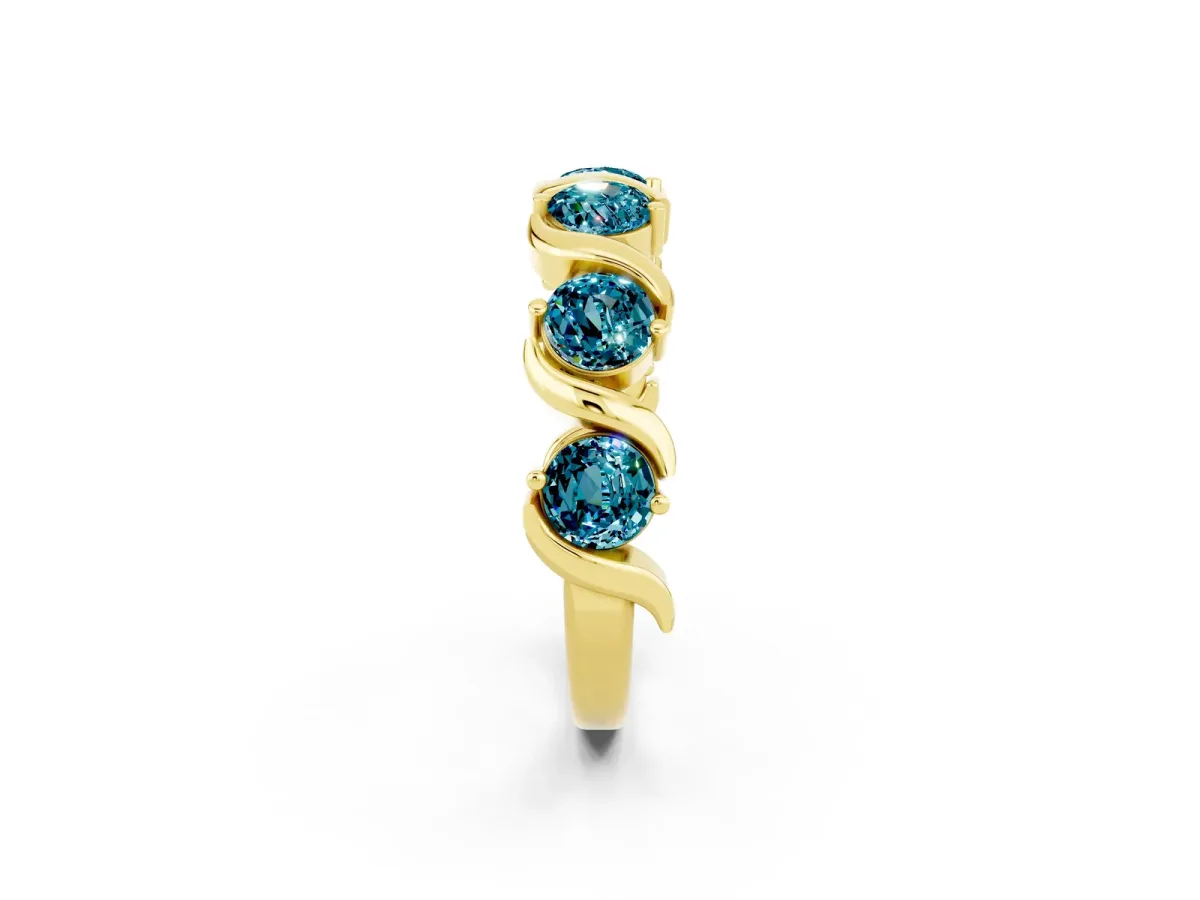 Six-Stone Round Blue Topaz Wave Band with Shared Prong Setting Yellow gold