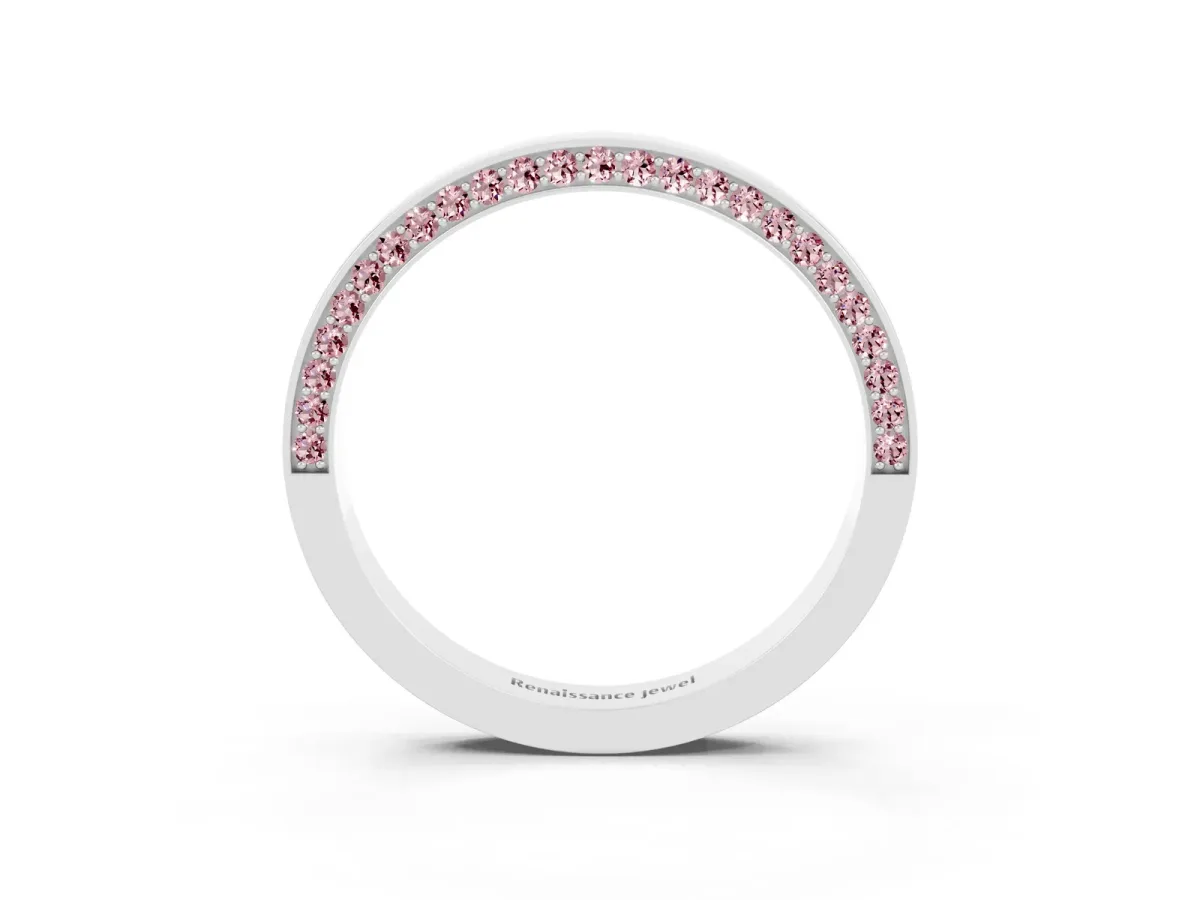 Pavé Round Morganite Channel Set Band Platinum