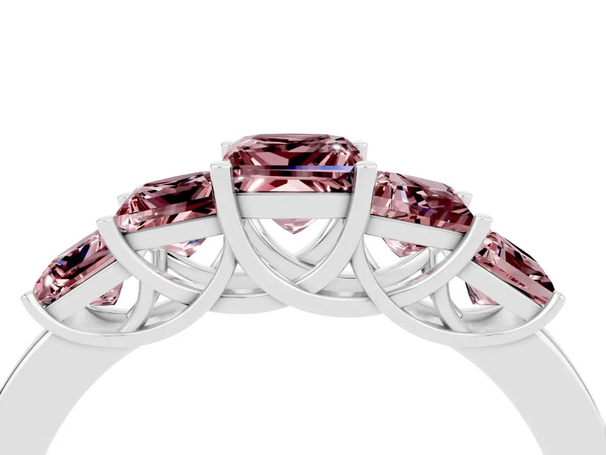 Princess Cut Five-Stone Morganite Ring with Classic Prong Setting Platinum