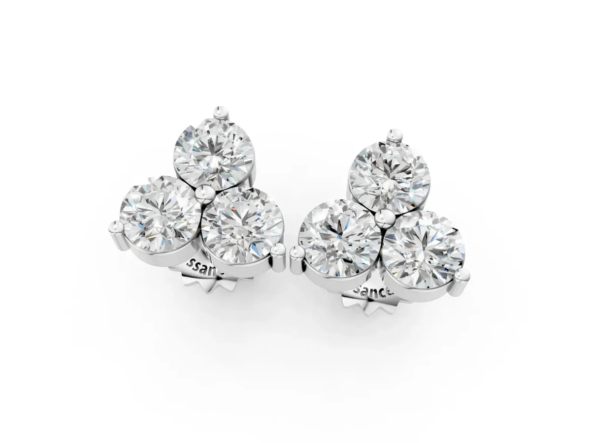 Triangular Cluster Round Diamond Stud Earrings with Prong Setting Silver
