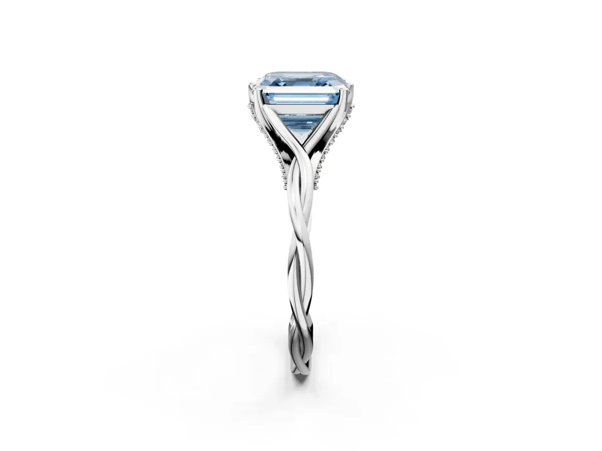 Fancy Blue Asscher Cut Solitaire Twist Band Six-Prong Setting Platinum