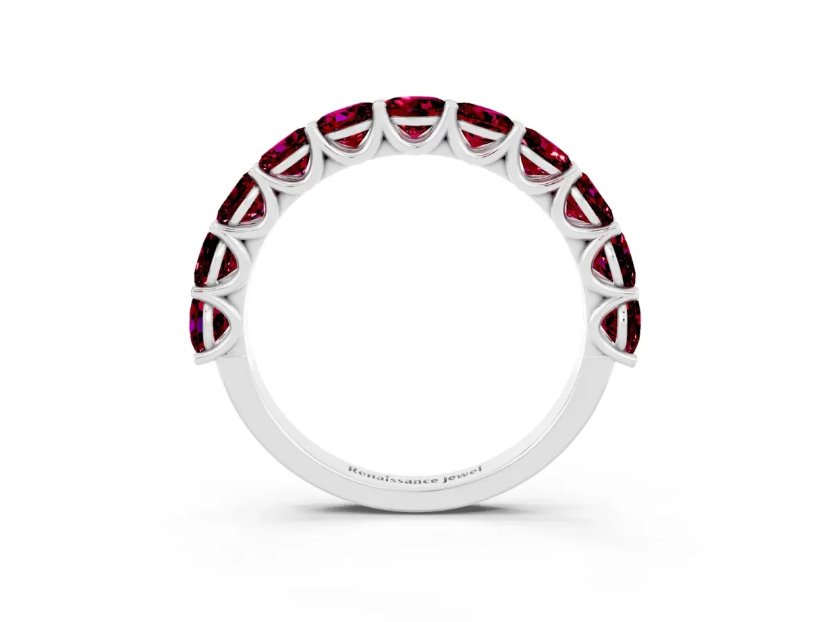 Round Garnet Shared Prong Eternity Band White gold