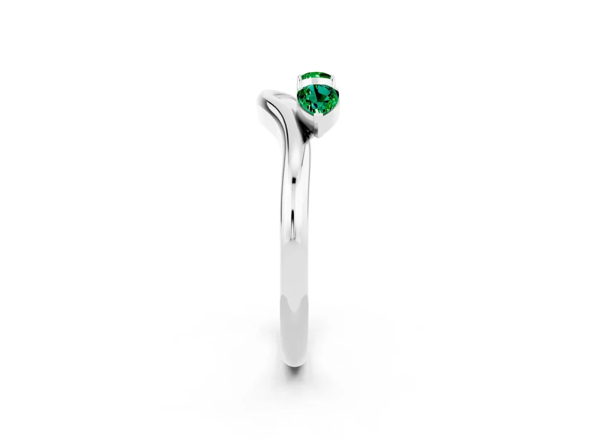 Pear Cut Emerald Two-Stone Open Band Ring with Prong Setting Platinum