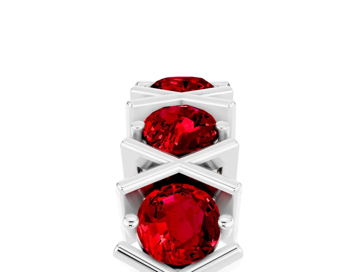 Round Ruby Channel Set Band with X-Prong Detail Silver