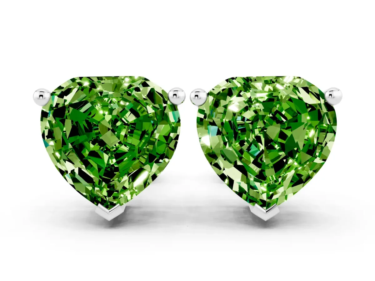 Heart Cut Peridot Stud Earrings White gold