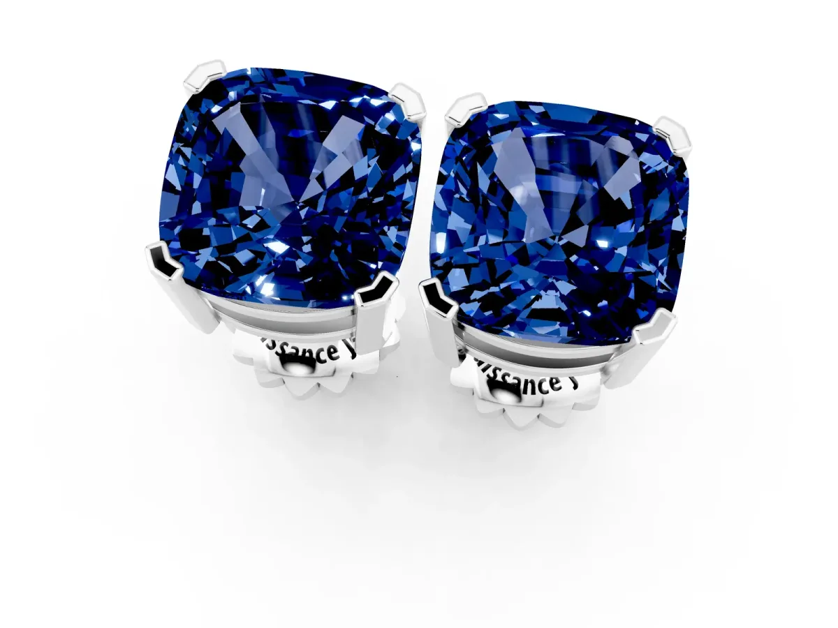 Cushion Cut Blue Sapphire Stud Earrings White gold