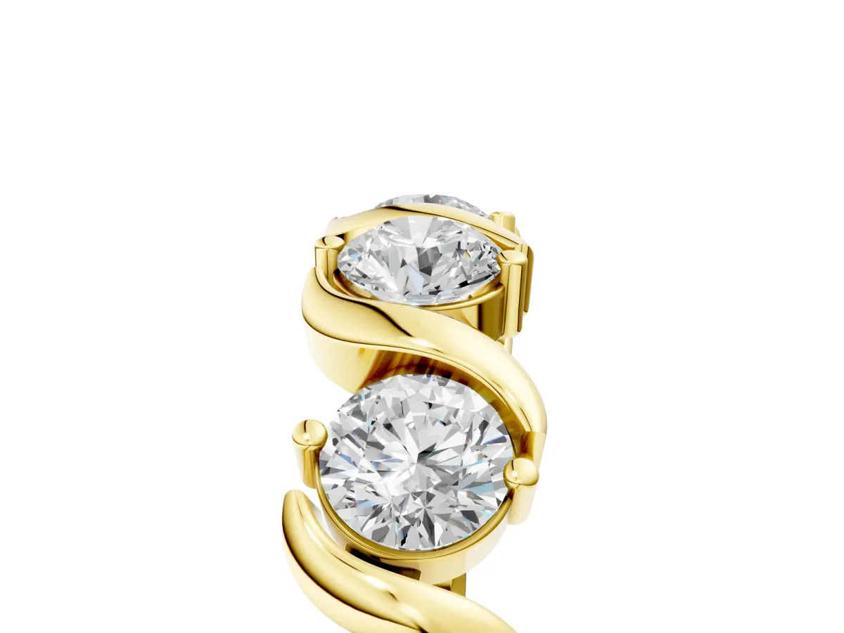 Six-Stone Round Diamond Wave Band with Shared Prong Setting Yellow gold