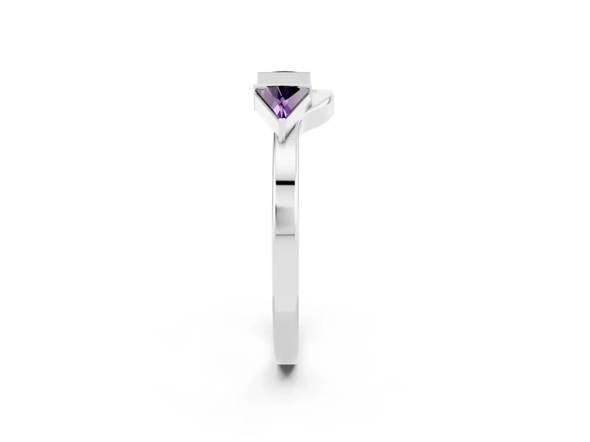 Trillion Amethyst Open Band Ring with Bezel Setting Platinum