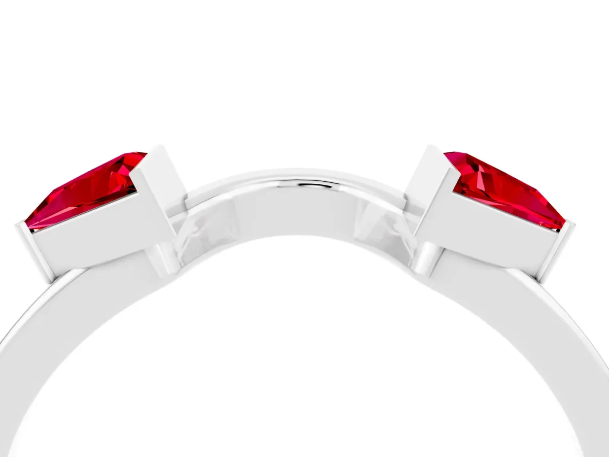 Trillion Ruby Open Band Ring with Bezel Setting Silver