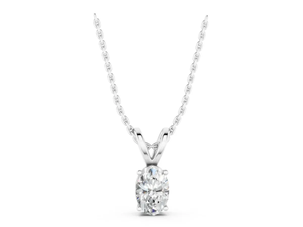 Oval Solitaire Diamond Prong Pendant Silver