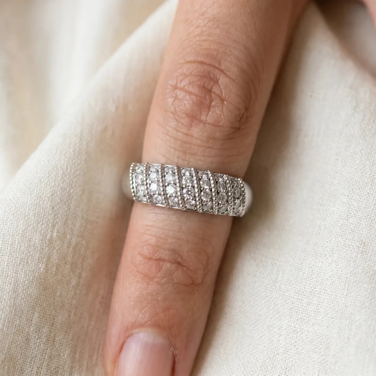 Channel Set Round Diamond Dome Band Platinum