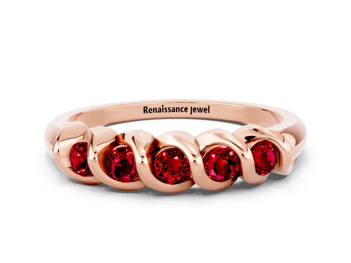 Round Ruby Eternity Band with Twist Prong Setting Rose gold