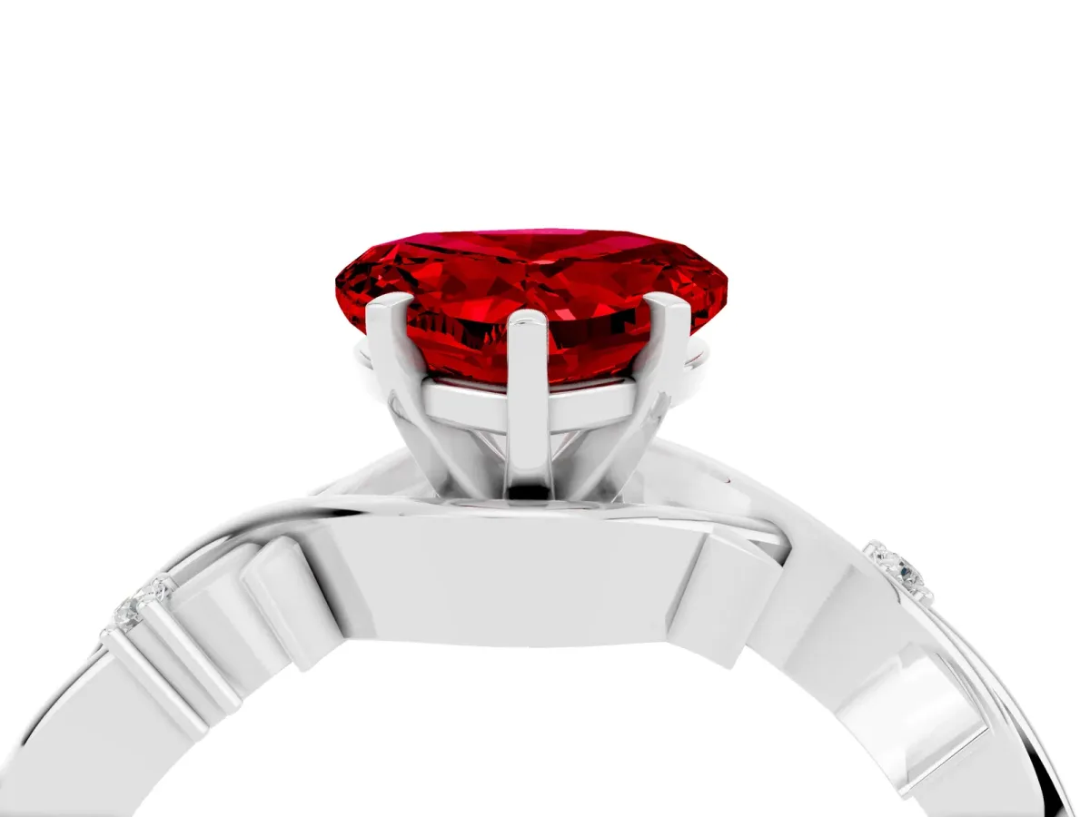 Heart Cut Ruby Solitaire Ring with Twisted Band and Prong Setting Platinum