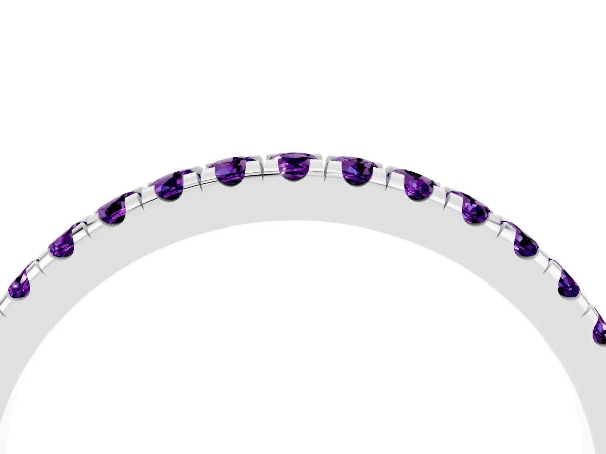 Pavé Round Amethyst Half Eternity Band with Shared Prong Setting Platinum
