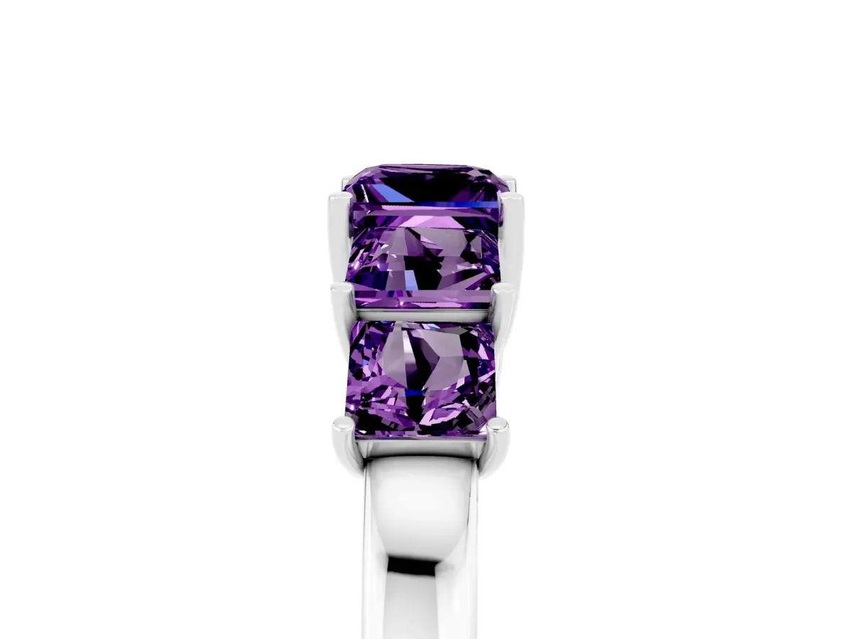 Princess Cut Five-Stone Amethyst Ring with Classic Prong Setting Silver