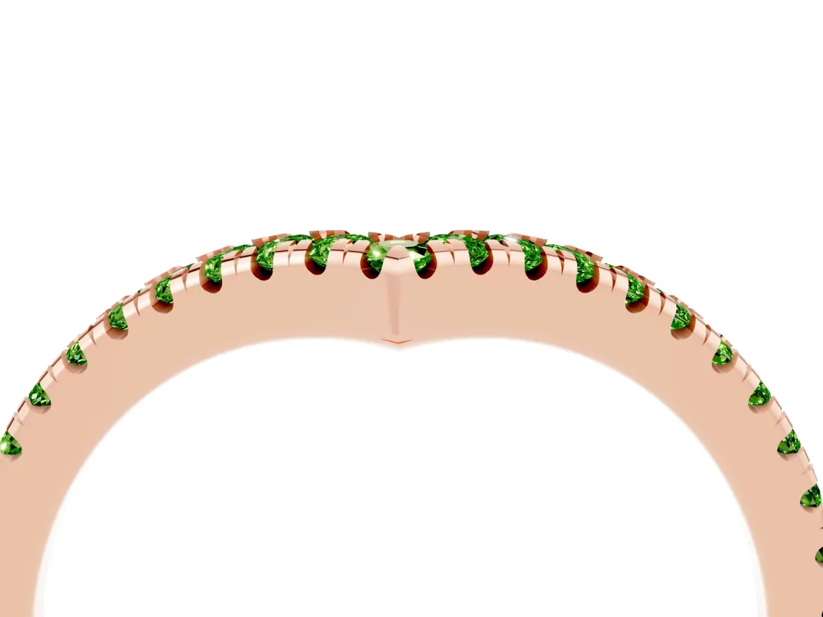 Pavé Round Peridot V-Shaped Chevron Band with Shared Prong Setting Rose gold