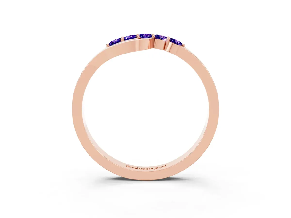 Five-Stone Round Tanzanite Crossover Band with Prong Setting Rose gold