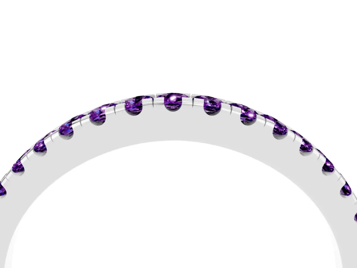 Round Amethyst Pavé Half Eternity Band with Shared Prong Setting Silver