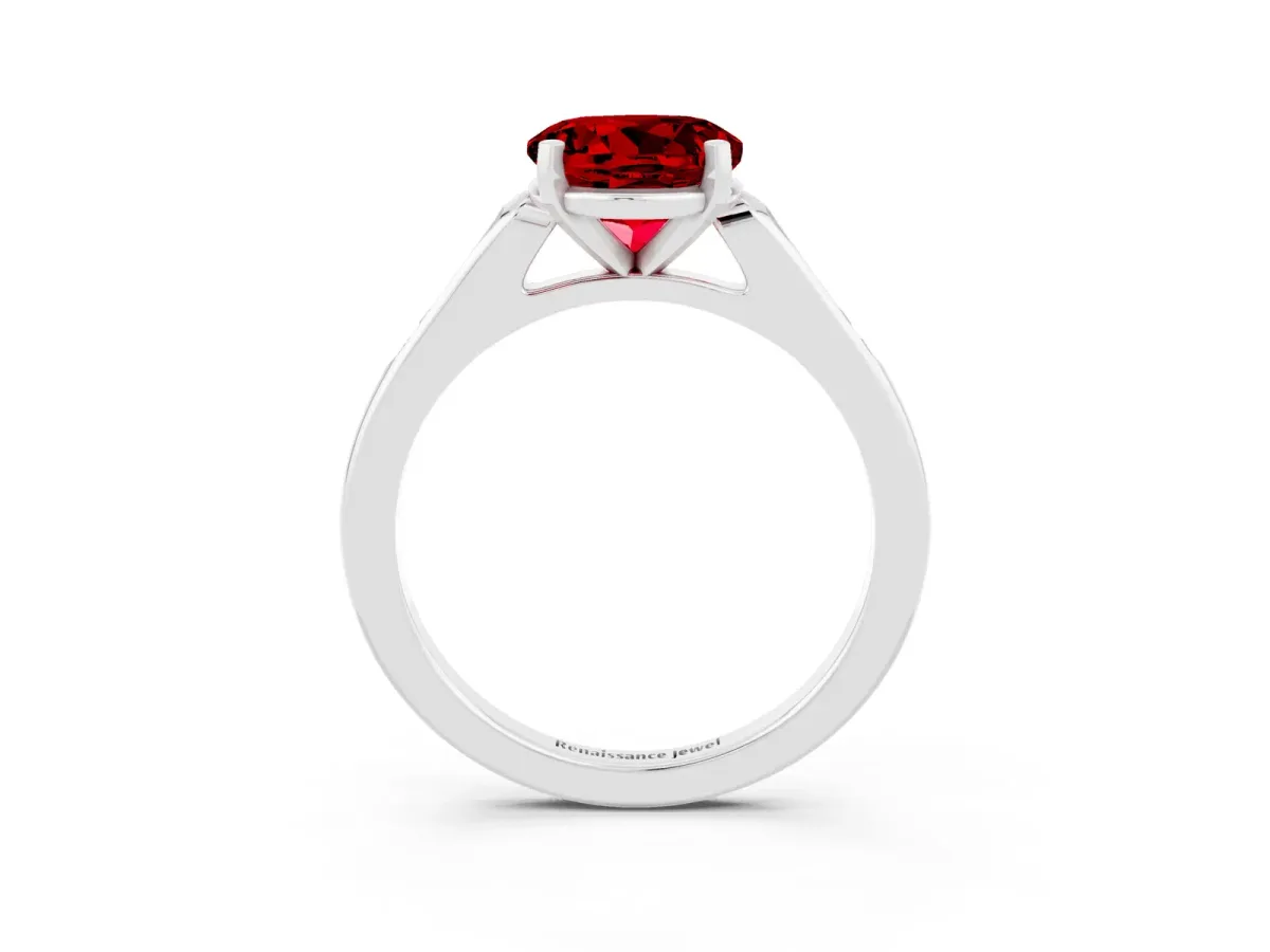 Round Cut Ruby Solitaire Ring with Channel Set Round Band and Prong Setting White gold