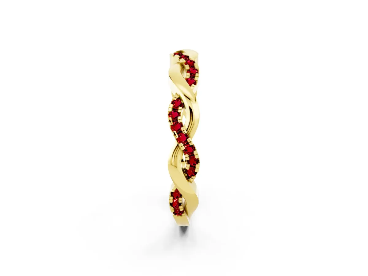 Round Ruby Twist Eternity Band with Pavé Setting Yellow gold