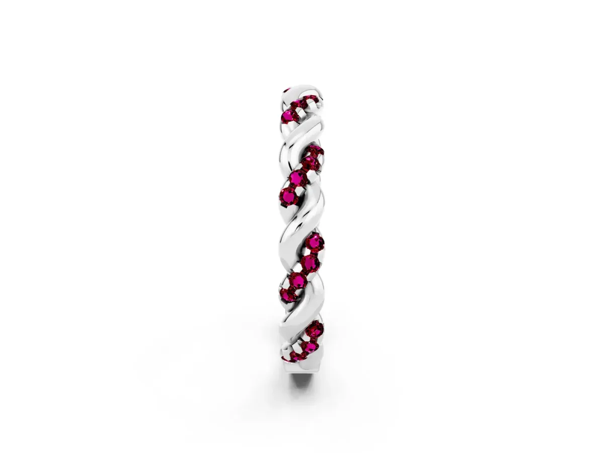 Twisted Pavé Round Garnet Eternity Band Silver