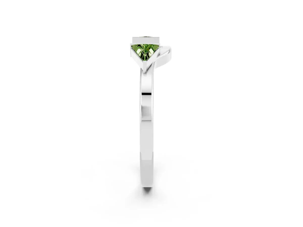 Trillion Peridot Open Band Ring with Bezel Setting Platinum