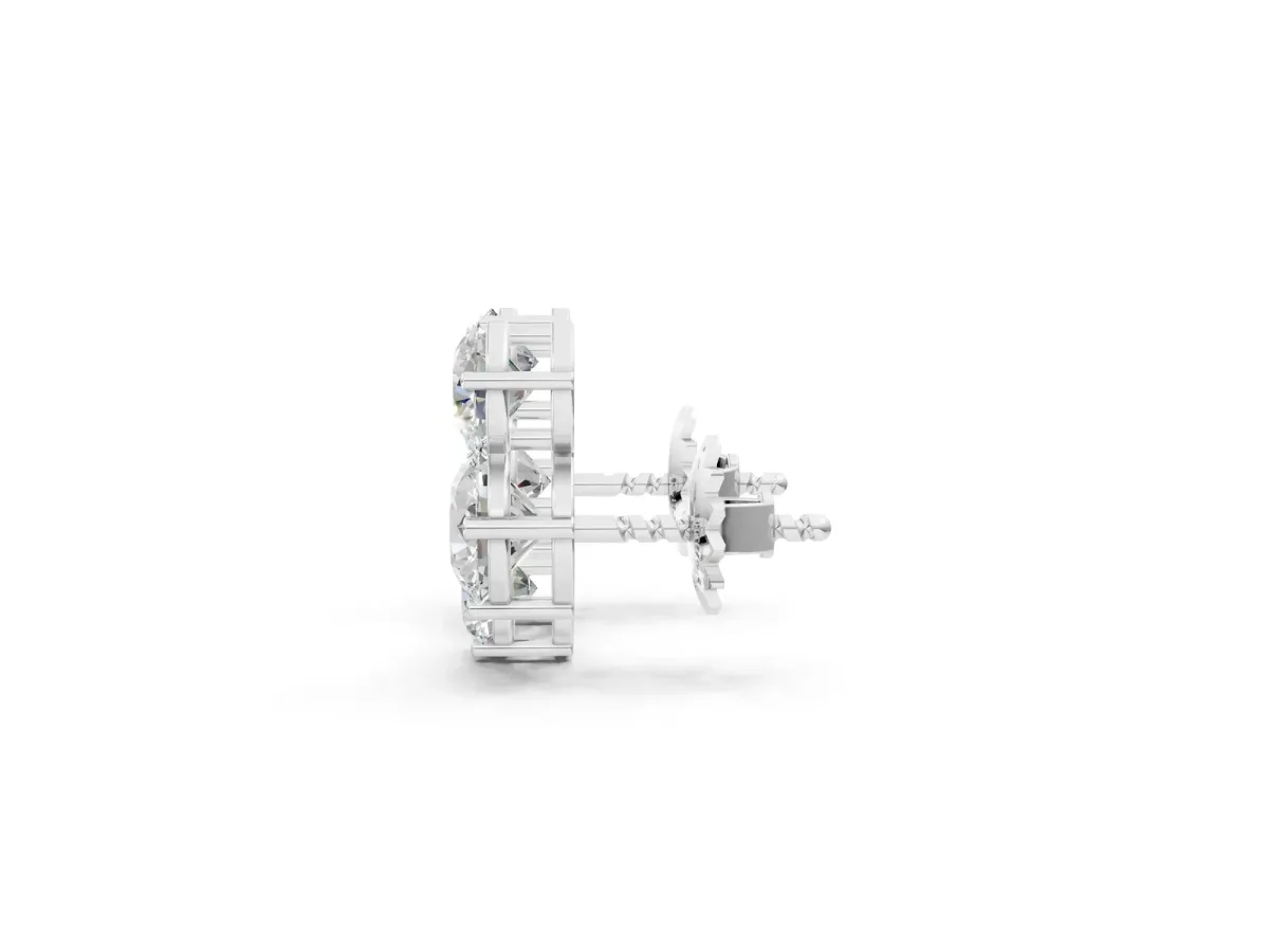 Round Cut Diamond Graduated Three-Stone Stud Earrings White gold