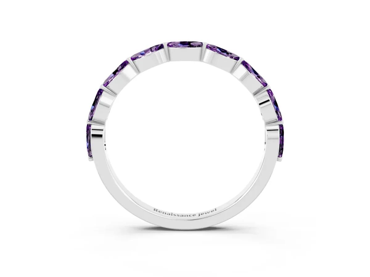 Marquise Amethyst Half Eternity Band with Prong Setting Silver