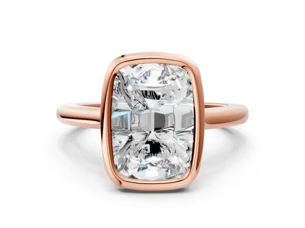 Old Mine Elongated Cushion Diamond Bezel Set Ring Rose gold