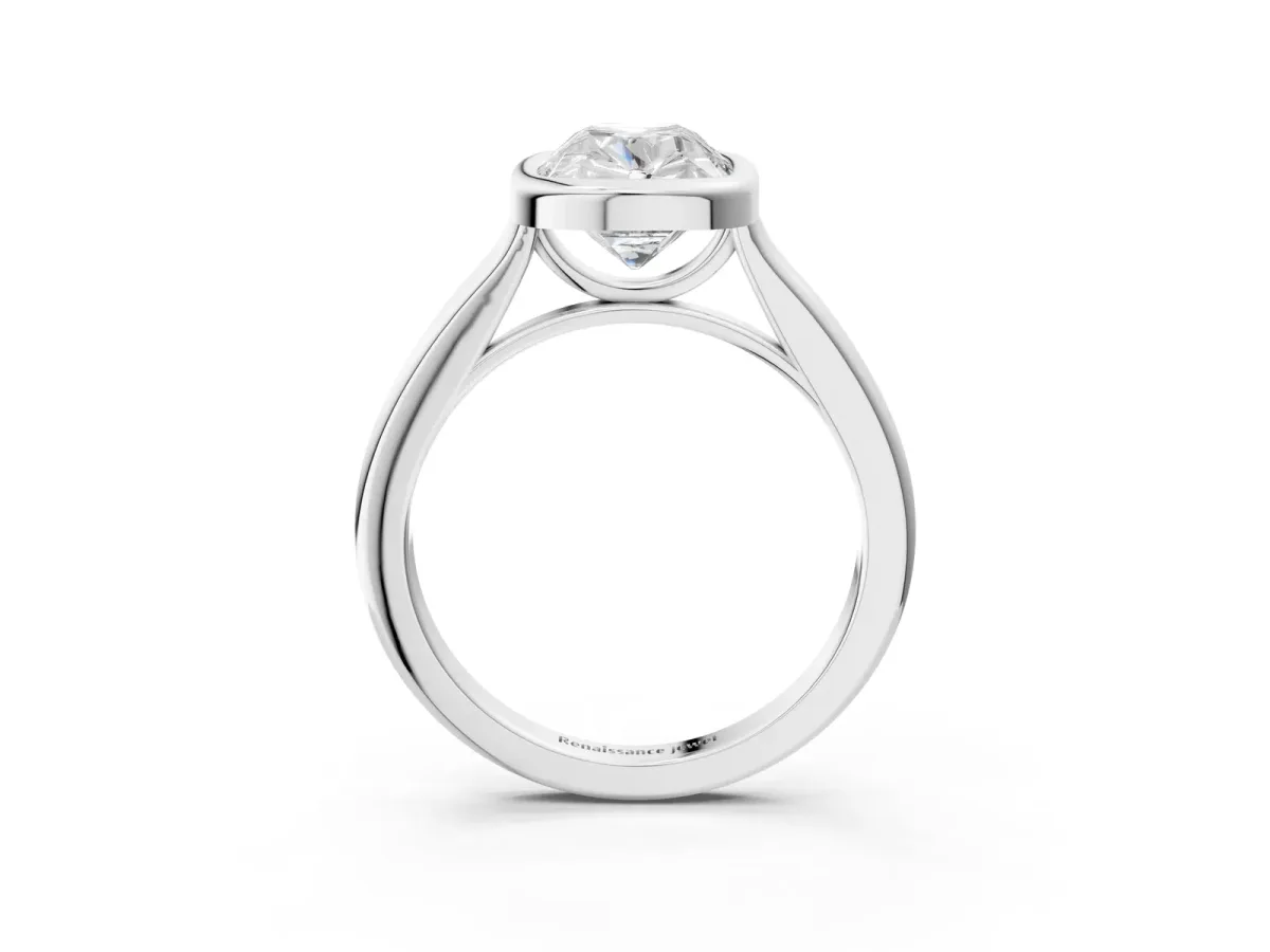 Old Mine Elongated Cushion Diamond Bezel Set Ring White gold