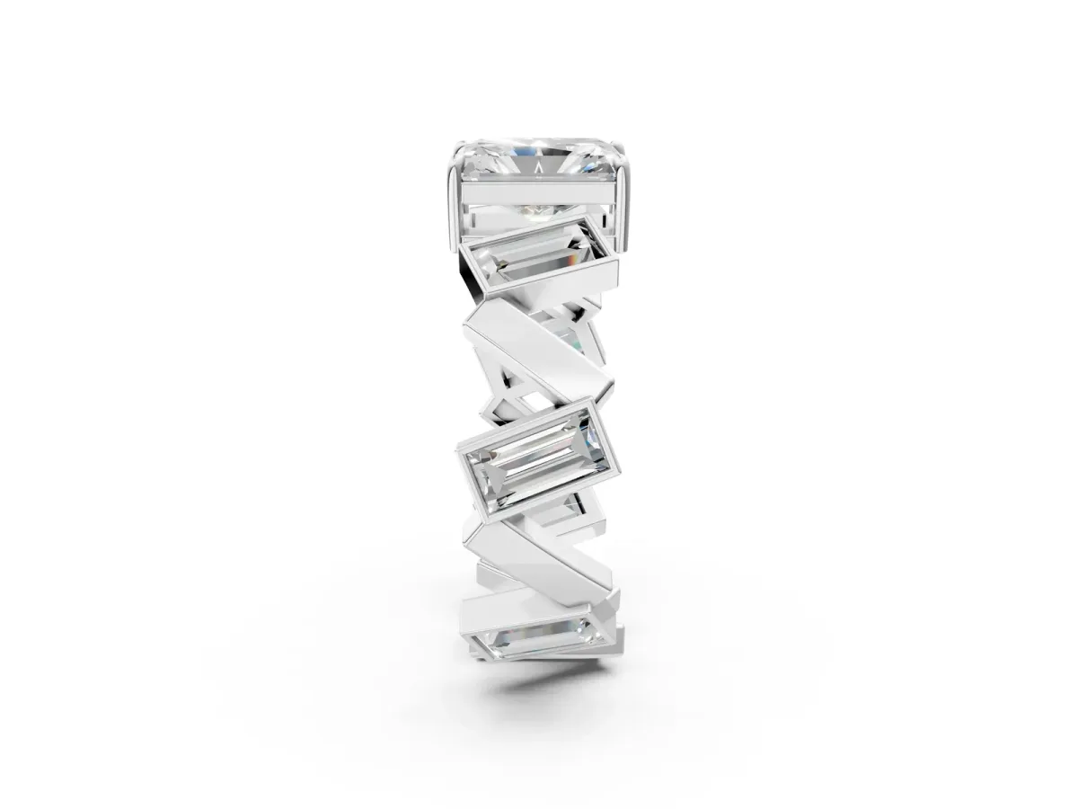 Radiant Diamond Geometric Side Stone Engagement Ring Silver