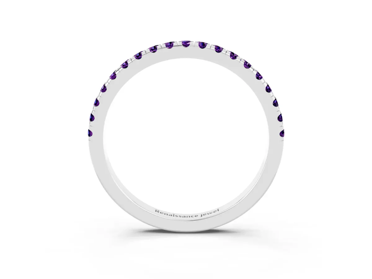 Pavé Round Amethyst Half Eternity Band with Shared Prong Setting Platinum