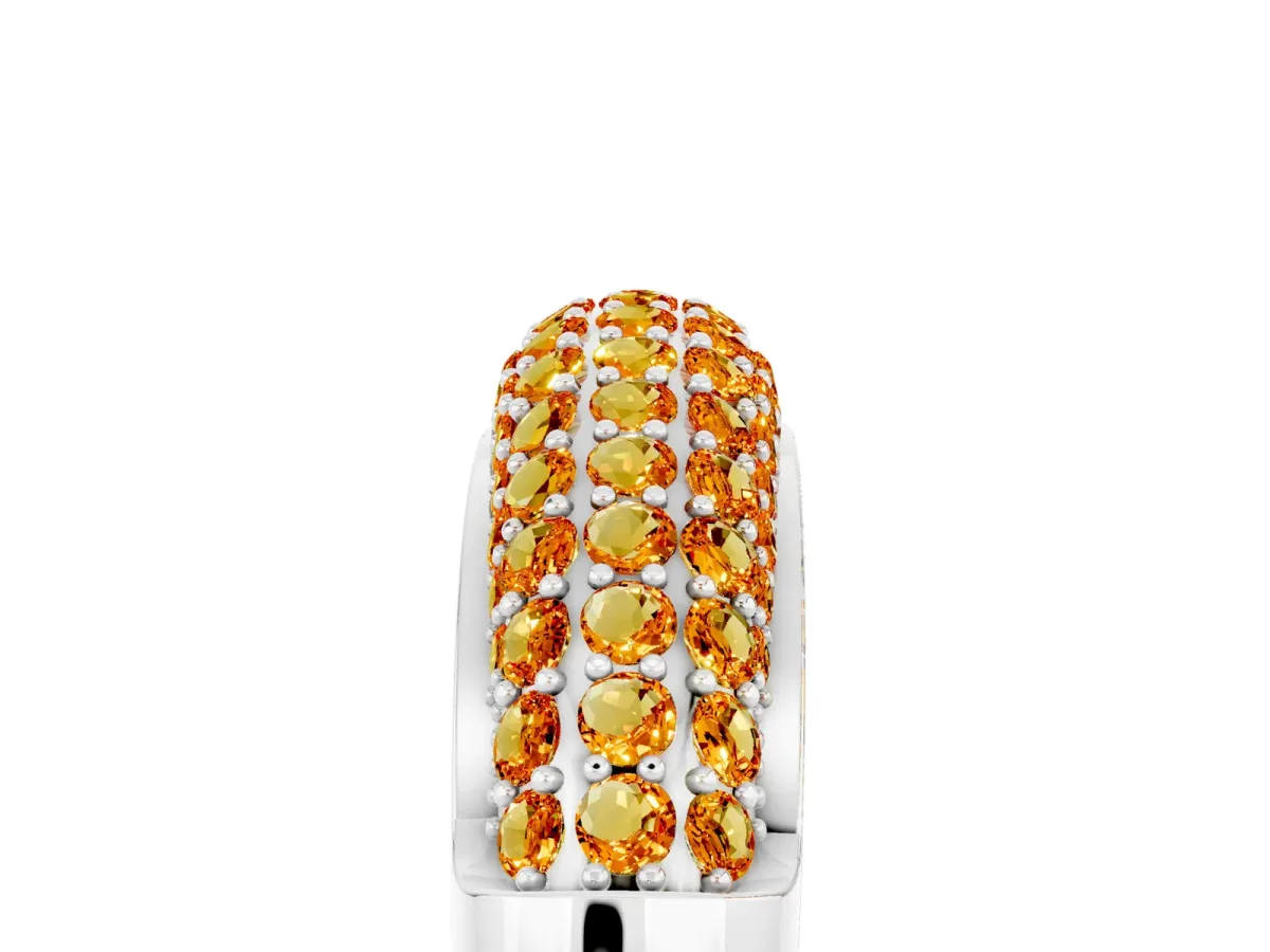 Three-Row Pavé Round Citrine Dome Band Platinum