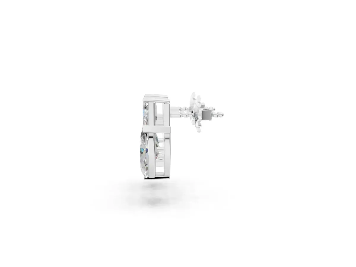 Emerald, Marquise and Pear Diamond Mosaic Three Stone Fan Earrings Platinum