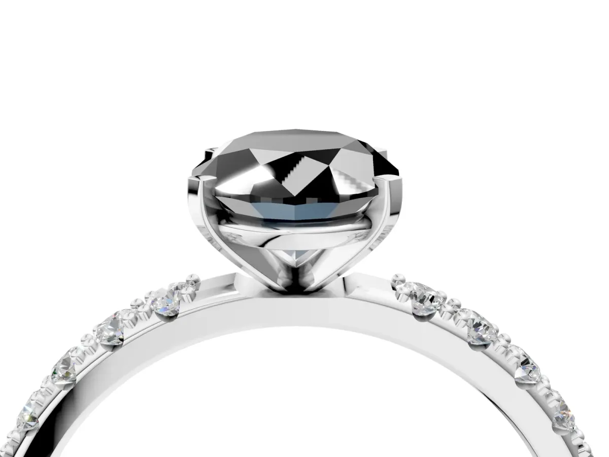 Fancy Black Oval Cut Diamond Solitaire Pavé Band with Four-Prong Setting Silver