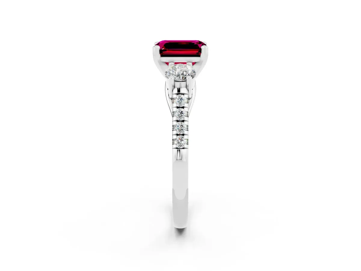 Three-Stone Emerald Cut Garnet Pavé Band with Four-Prong Setting Silver