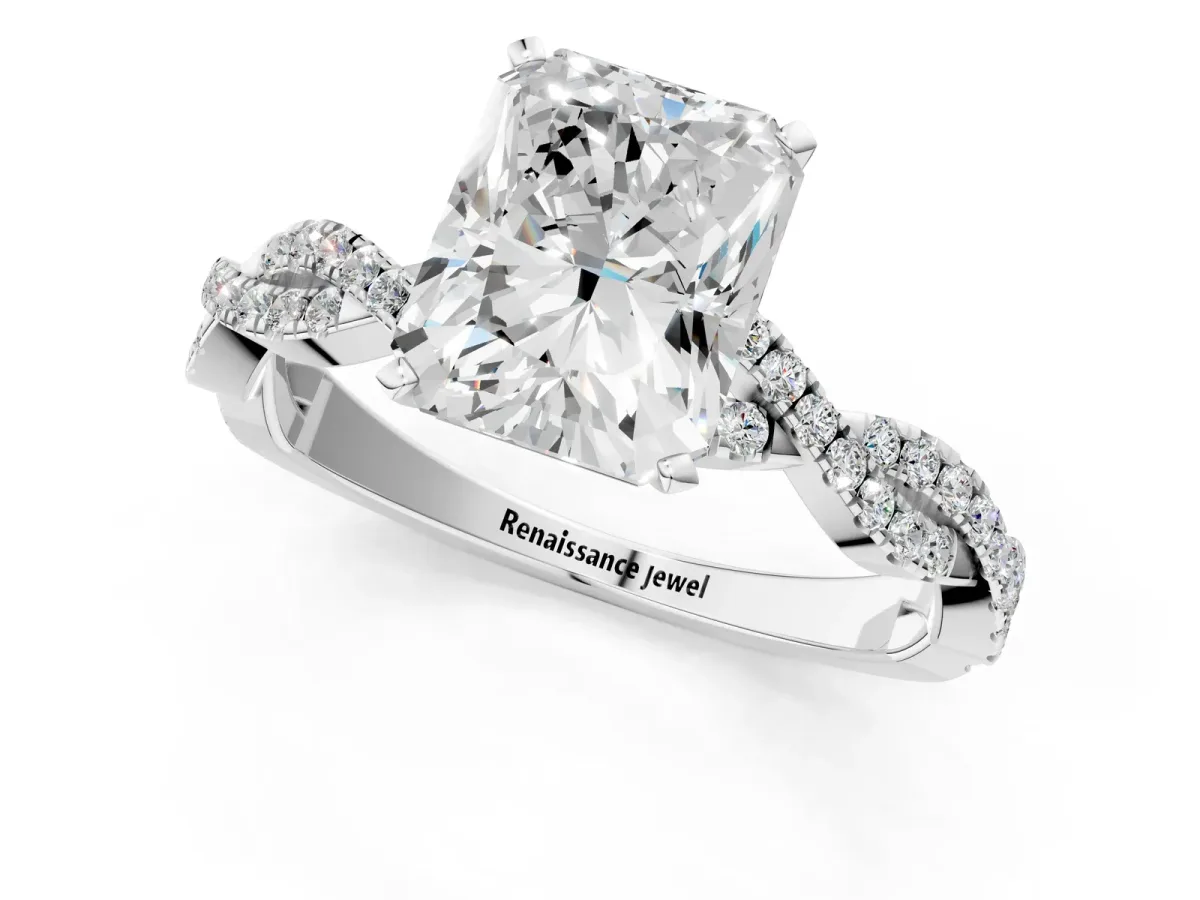 Radiant Cut Solitaire Twisted Pave Band with Four-Prong Setting Platinum