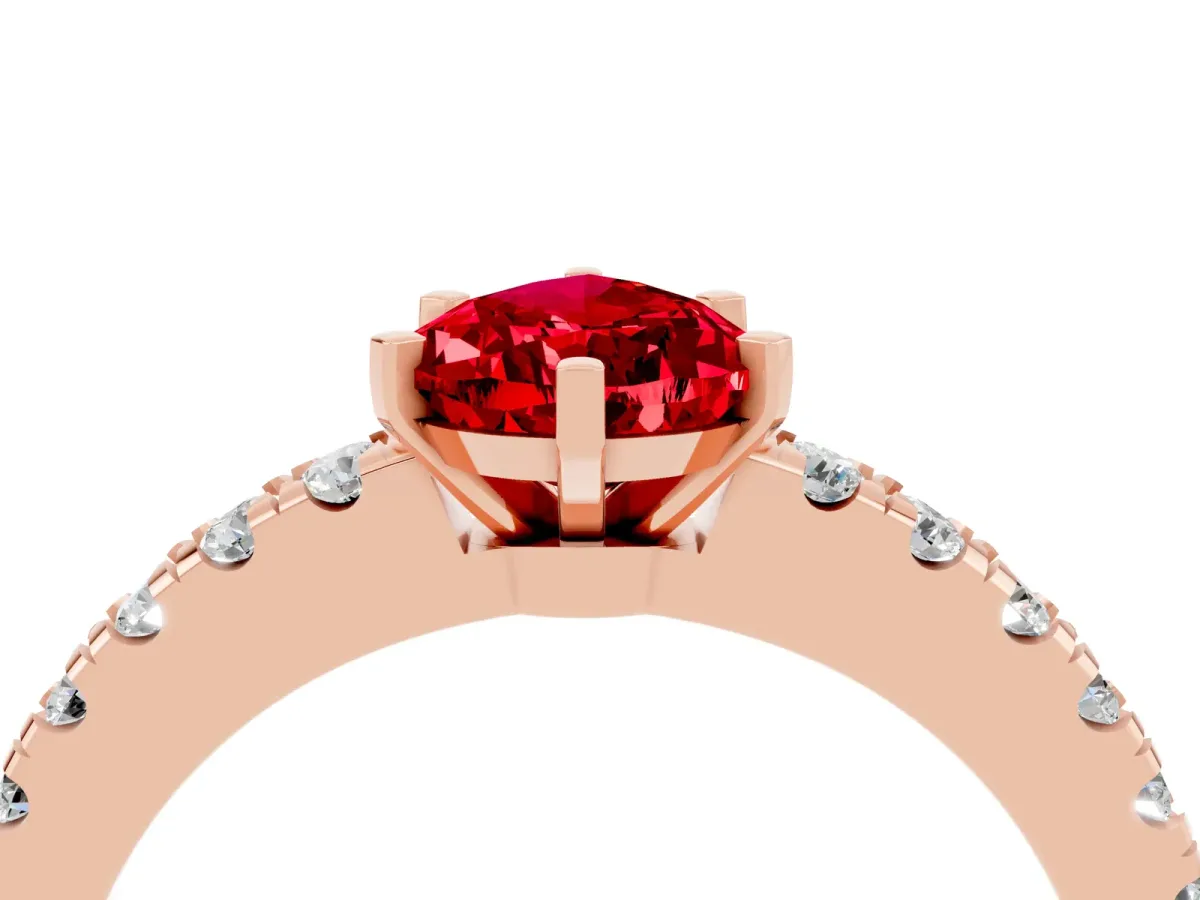 Pear Cut Solitaire Ruby with Pavé Band and Four-Prong Setting Rose gold