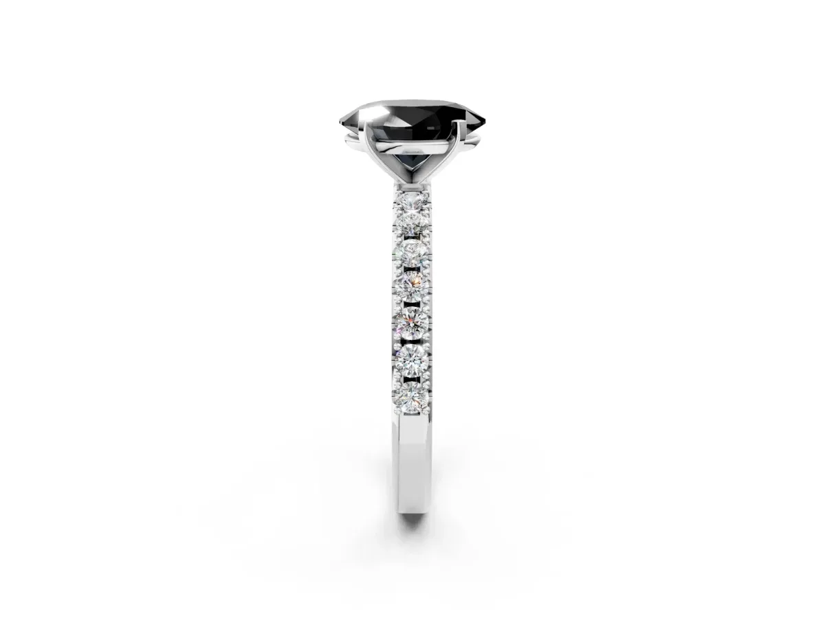 Fancy Black Oval Cut Diamond Solitaire Pavé Band with Four-Prong Setting Silver