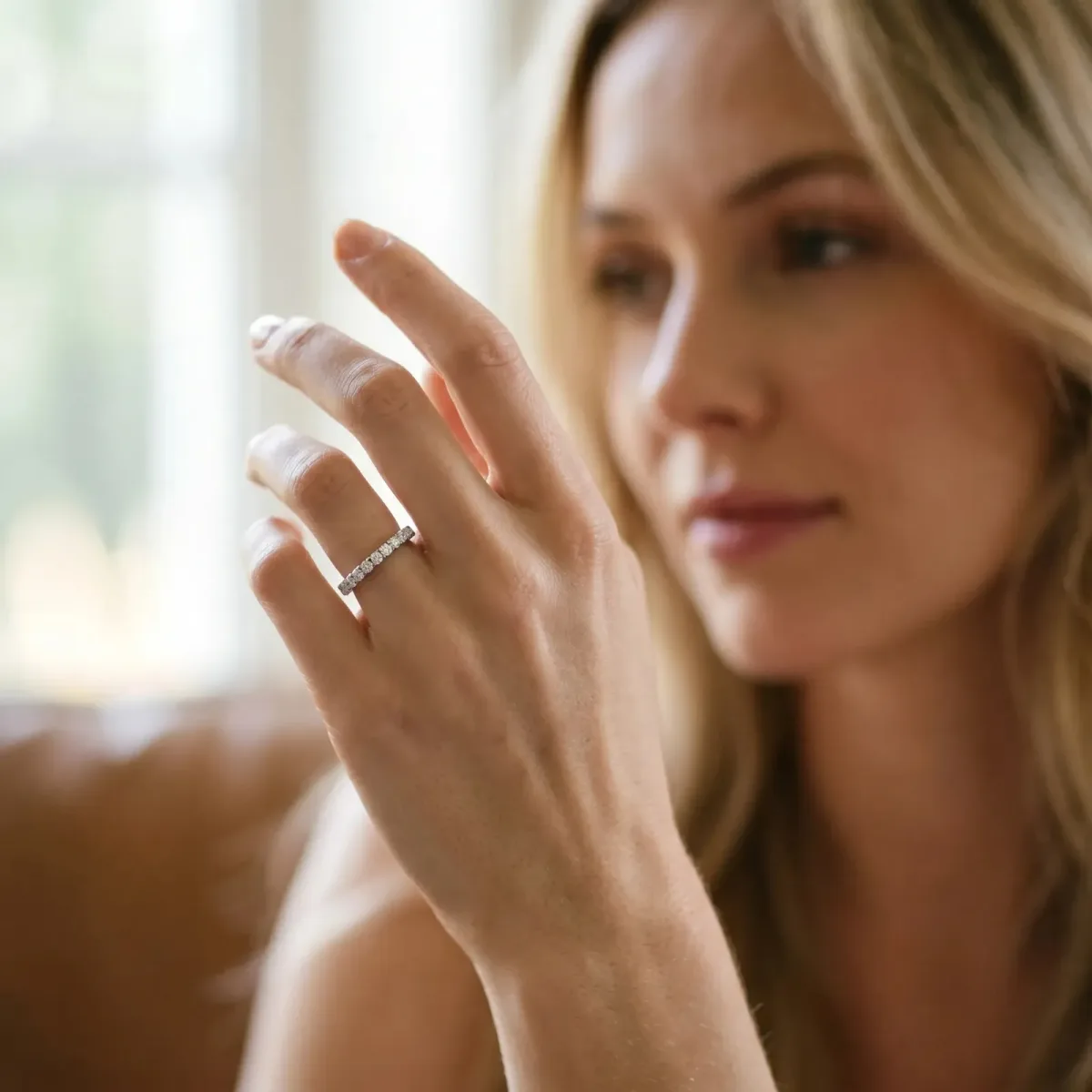 Pavé Round Diamond Half Eternity Band with Shared Prong Setting Platinum
