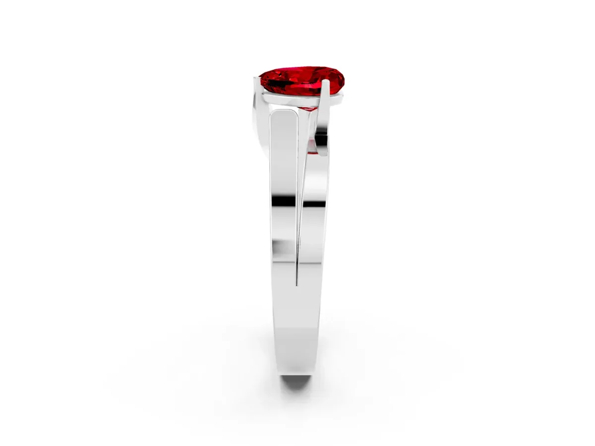 Modern Tension Set Heart Cut Ruby Solitaire Wide Band Ring Silver