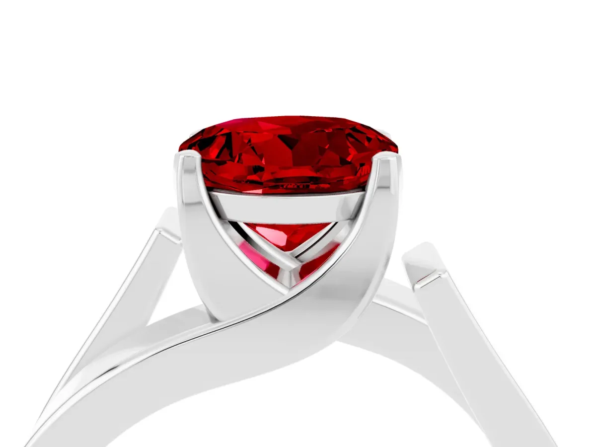 Modern Tension Set Round Cut Ruby Solitaire Wide Band Ring Platinum