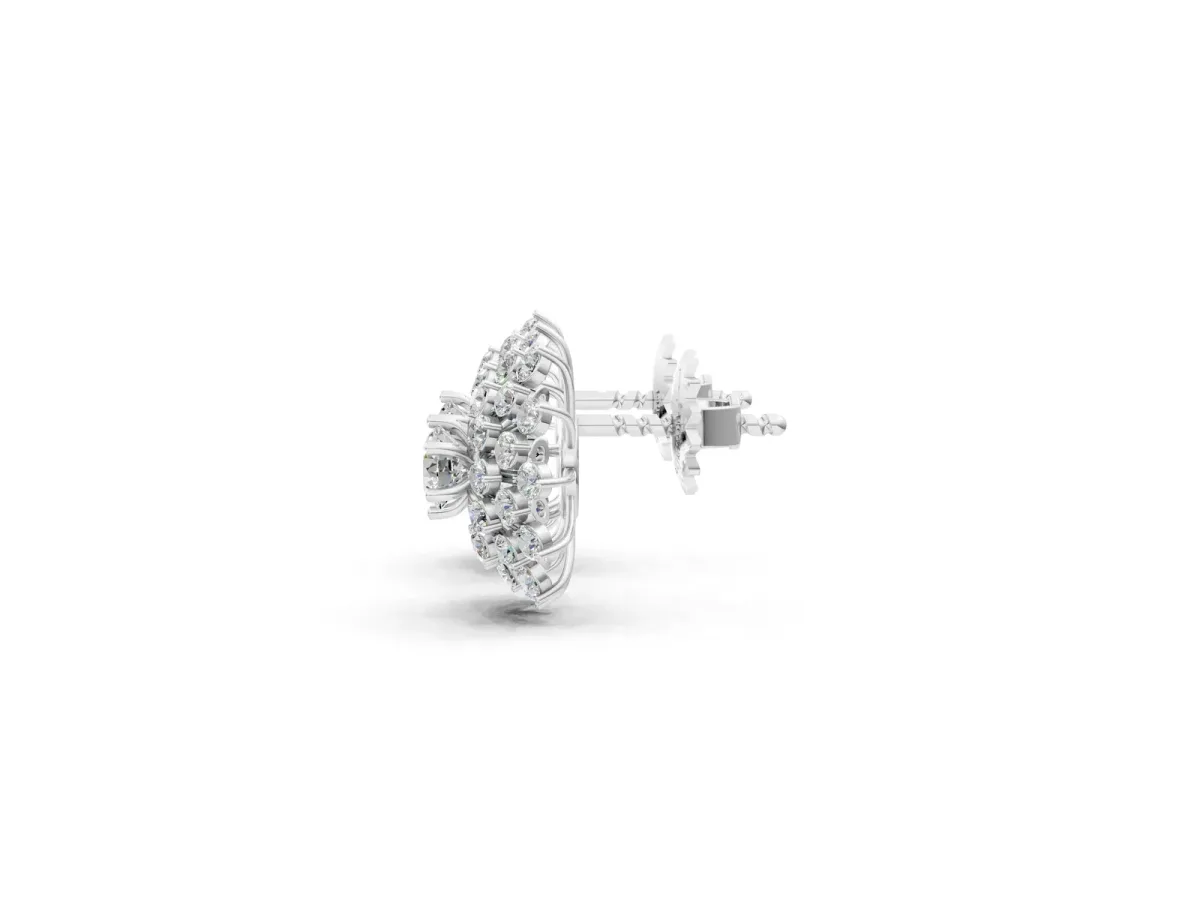 Round Diamond Sunburst Stud Earrings Silver